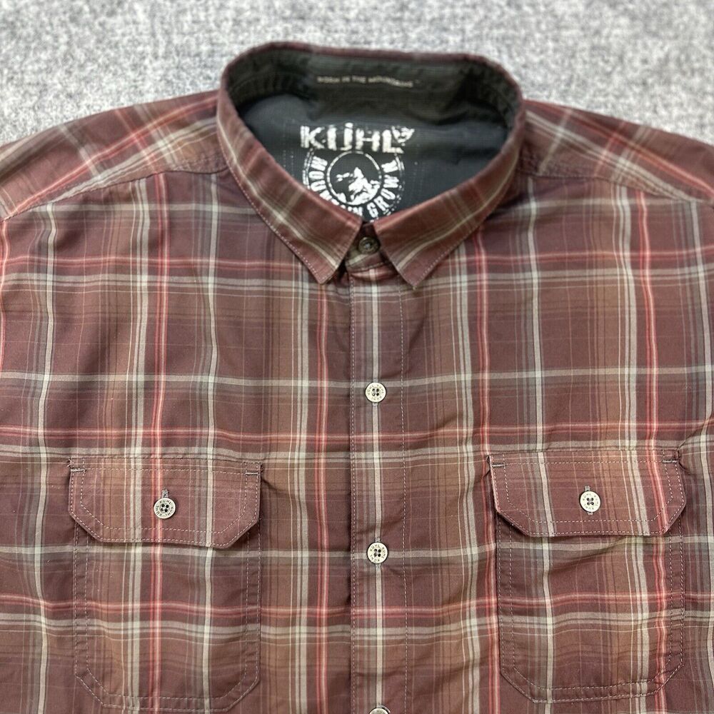 Kuhl Eluxor Shirt Men Medium Burgundy Fit Short Sleeve Plaid 7153